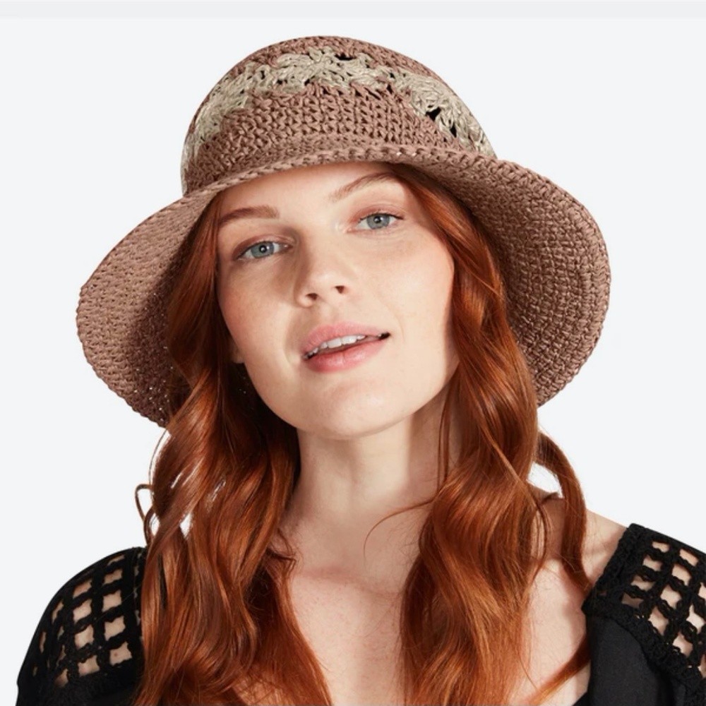 Brand New Never Used Steve Madden Crochet Rose Woven Bucket Hat